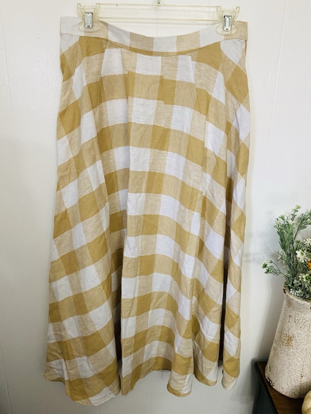 Who What Wear Yellow Plaid Midi Skirt Linen Blend Cottagecore Coastal - Picture 3 of 5